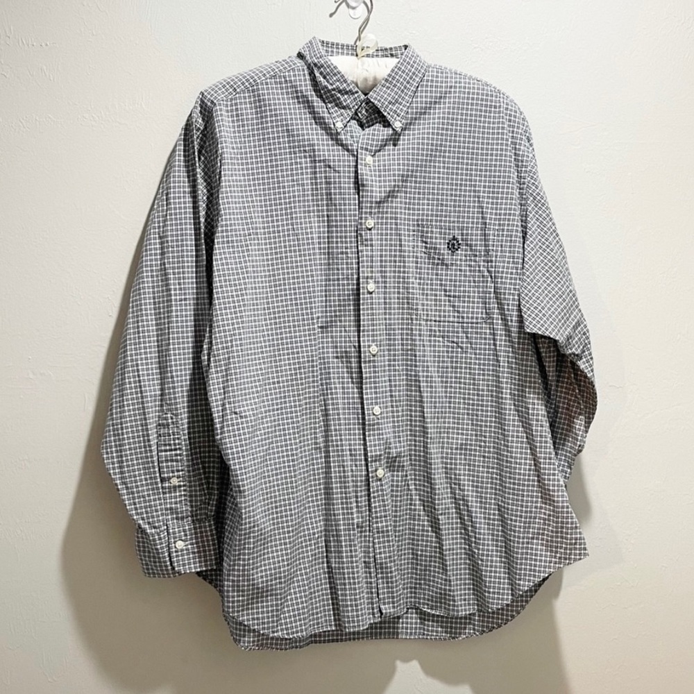 LAUREN RALPH LAUREN Men’s Black Plaid Button Down Dress Shirt Size 18 34/35